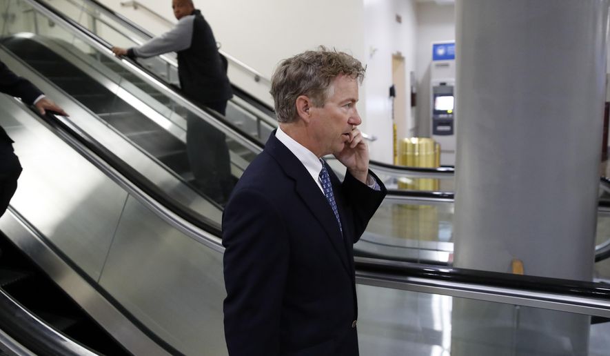 Sen. Rand Paul, R-Ky., departs after a vote on Gina Haspel to be CIA director, on Capitol Hill, Thursday, May 17, 2018, file in Washington. (AP Photo/Alex Brandon)