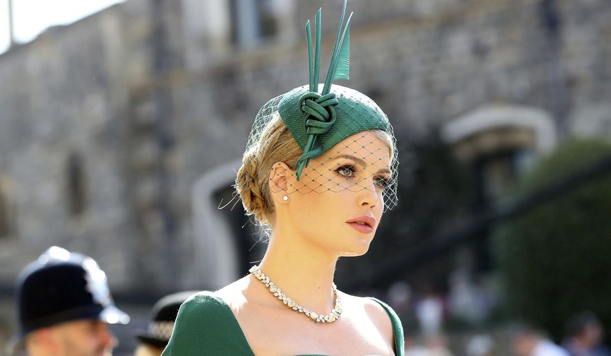Lady Kitty Spencer arrives for the wedding ceremony of Prince Harry and Meghan Markle at St. George's Chapel in Windsor Castle in Windsor, near London, England, Saturday, May 19, 2018. (Gareth Fuller/pool photo via AP)