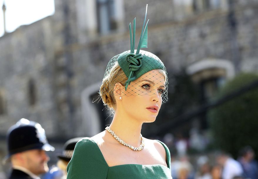 Lady Kitty Spencer arrives for the wedding ceremony of Prince Harry and Meghan Markle at St. George's Chapel in Windsor Castle in Windsor, near London, England, Saturday, May 19, 2018. (Gareth Fuller/pool photo via AP)