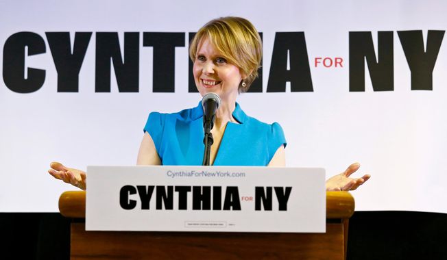 FILE - In this March 20, 2018 file photo, candidate for New York governor Cynthia Nixon speaks during her first campaign stop after announcing she would challenge Gov. Andrew Cuomo. New York&#x27;s progressive Working Families Party is expected to formally endorse the &amp;quot;Sex and the City&amp;quot; actress as its gubernatorial candidate. (AP Photo/Bebeto Matthews, File)