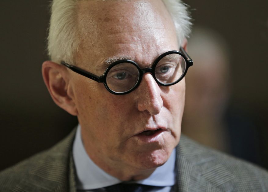 Roger Stone talks to people outside a courtroom in New York, Thursday, March 30, 2017. (AP Photo/Seth Wenig) ** FILE ** 