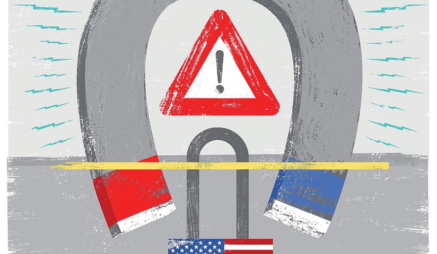 Illustration on the EMP threat by Linas Garsys/The Washington Times