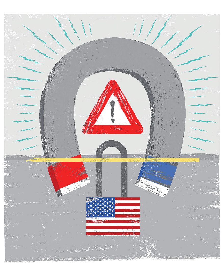 Illustration on the EMP threat by Linas Garsys/The Washington Times
