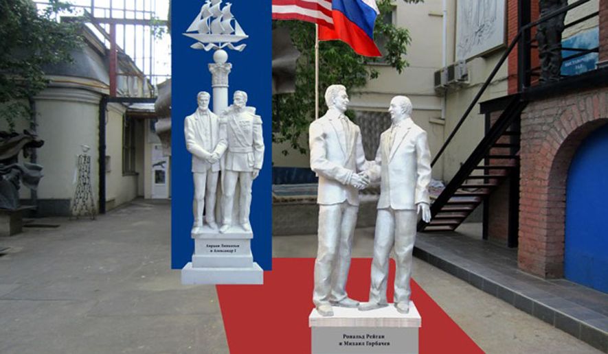 Statues of Abraham Lincoln with Alexander II and Ronald Reagan with Michael Gorbachev are on display in downtown Moscow and symbolize the historical message from the men with great world’s vision to Donald Trump and Vladimir Putin.