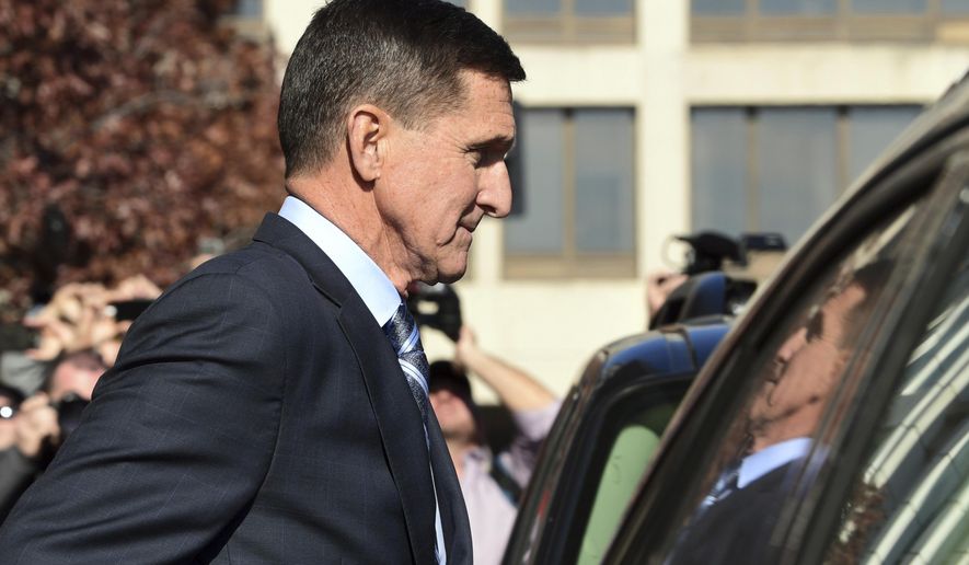 FILE - In this Dec. 1, 2017, file photo, former President Donald Trump national security adviser Michael Flynn leaves federal court in Washington. Robert Mueller charged former campaign chairman Paul Manafort with failing to register as a foreign agent despite being paid millions from a pro-Russian Ukrainian political party, and court papers show Flynn did undisclosed work directed in part by Turkish government officials. A federal case against a Pakistani man is putting Washington lobbyists on notice. The prosecution reflects what officials say is a more aggressive enforcement strategy against unregistered foreign agents that began before Robert Mueller’s investigation laid bare a shadowy world of international influence peddling. (AP Photo/Susan Walsh, File)