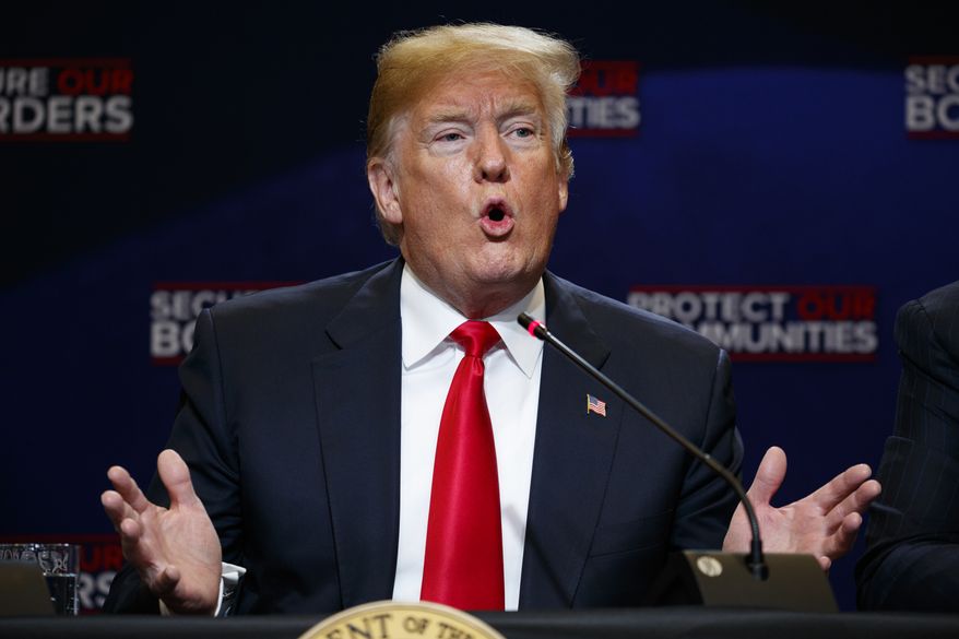 President Donald Trump speaks during a roundtable on immigration policy at Morrelly Homeland Security Center, Wednesday, May 23, 2018, in Bethpage, N.Y. (AP Photo/Evan Vucci)