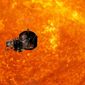 This image made available by the Johns Hopkins University Applied Physics Laboratory on Wednesday, May 31, 2017 depicts NASA&#39;s Solar Probe Plus spacecraft approaching the sun. On Wednesday, NASA announced it will launch the probe in summer 2018 to explore the solar atmosphere. It will be subjected to brutal heat and radiation like no other man-made structure before. (Johns Hopkins University Applied Physics Laboratory via AP)