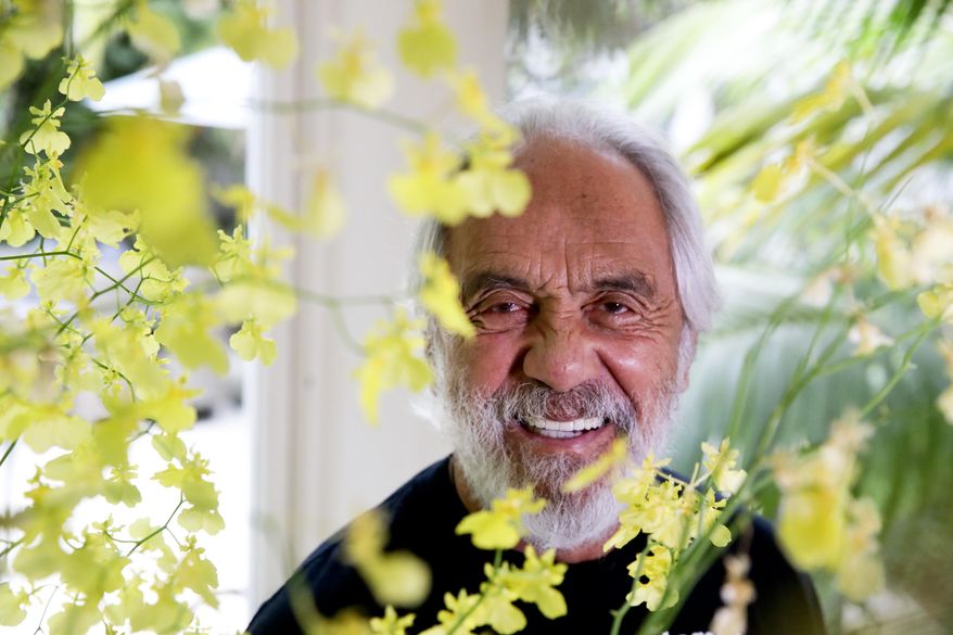 Tommy Chong pose for a picture at his home Tuesday, May 15, 2018 in Los Angeles. About to turn 80, Chong says he never doubted he'd live to see the day when marijuana would be legal in one form or another in 30 states across the country. Now, with his own Chong's Choice line of artisanal pot, Chong prepares to celebrate his 80th birthday this week with a gentle I-told-You-So. (AP Photo/Chris Carlson)