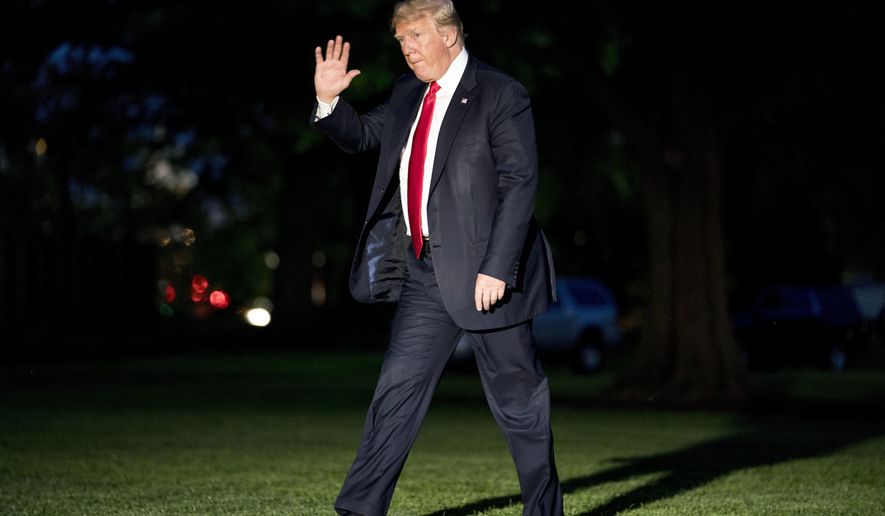President Donald Trump walks on the South Lawn as he arrives at the White House in Washington, Wednesday, May 23, 2018, returning from a roundtable discussion on illegal immigration and gang violence. (AP Photo/Andrew Harnik)