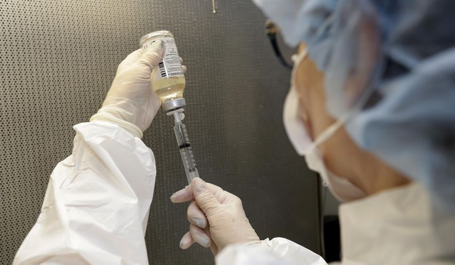 FILE- In this Jan. 8, 2018, file photo, a certified pharmacy technician fills a syringe for use in an I.V. at a hospital in Toledo, Ohio. The healthiest pay packages go to CEOs at health care companies. For the second time in three years, chief executives in the health care field led the S&P 500 in terms of total compensation. (AP Photo/Tony Dejak, File)