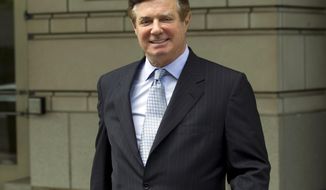 In this May 23, 2018, photo, Paul Manafort, President Donald Trump&#x27;s former campaign chairman, leaves the Federal District Court after a hearing in Washington.  Manafort, was handed a setback Friday as a judge in Washington rejected his attempt to throw out some of the criminal charges against him. ( AP Photo/Jose Luis Magana)