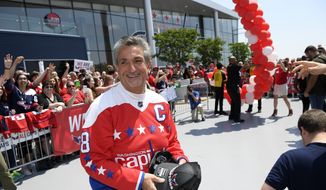 Washington Capitals owner Ted Leonsis reacts as he takes part in a sendoff rally after an NHL hockey practice, Saturday, May 26, 2018, in Arlington, Va. (AP Photo/Nick Wass) ** FILE **