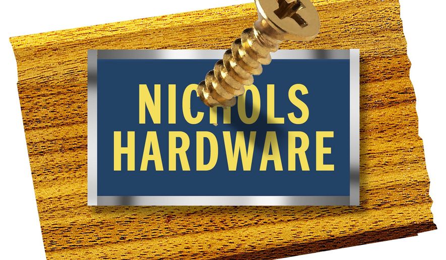 Illustration on the hysterical persecution of Nichols Hardware by Alexander Hunter/The Washington Times