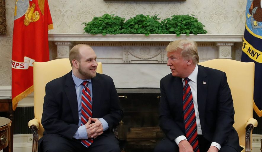 &quot;You&#x27;ve gone through a lot,&quot; said President Trump to Joshua Holt, who was recently released from a prison in Venezuela. &quot;A lot more than people can endure,&quot; he said. (Associated Press photographs)