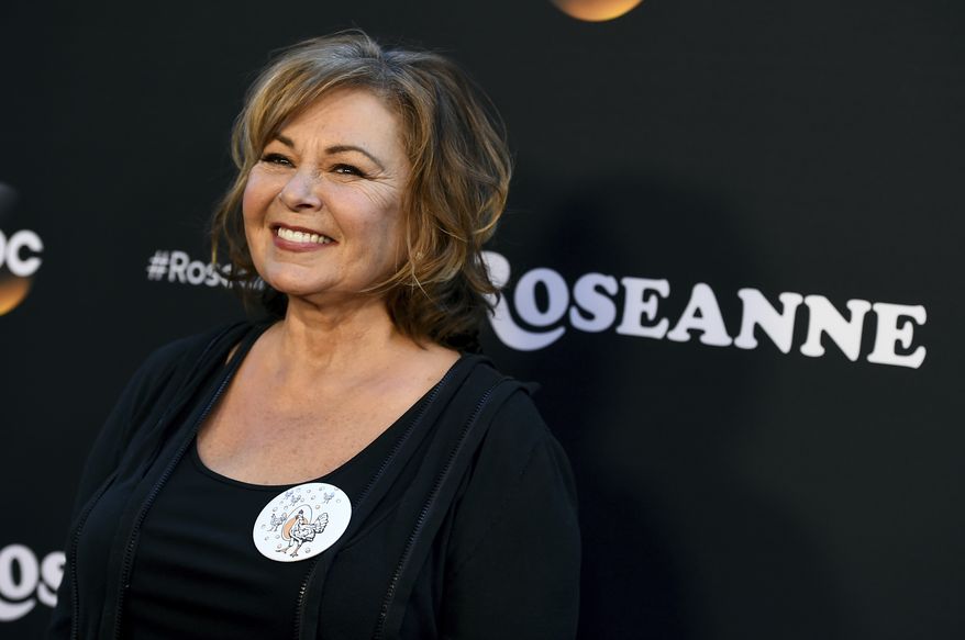 In this March 23, 2018, file photo, Roseanne Barr arrives at the Los Angeles premiere of &quot;Roseanne&quot; on Friday in Burbank, Calif. Barr has apologized for suggesting that former White House adviser Valerie Jarrett is a product of the Muslim Brotherhood and the “Planet of the Apes.” Barr on Tuesday, May 29, tweeted that she was sorry to Jarrett “for making a bad joke about her politics and her looks.” Jarrett, who is African-American, advised Barack and Michelle Obama. (Photo by Jordan Strauss/Invision/AP, File)