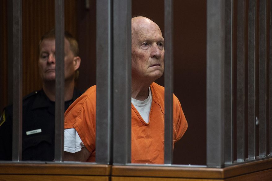Joseph James DeAngelo stands in a Sacramento, Calif., jail court on Tuesday, May 29, 2018, as a judge weighed how much information to release about the arrest of the former police officer accused of being the Golden State Killer. He is suspected in at least a dozen killings and roughly 50 rapes in the 1970s and '80s. (Paul Kitagaki Jr./The Sacramento Bee via AP, Pool)