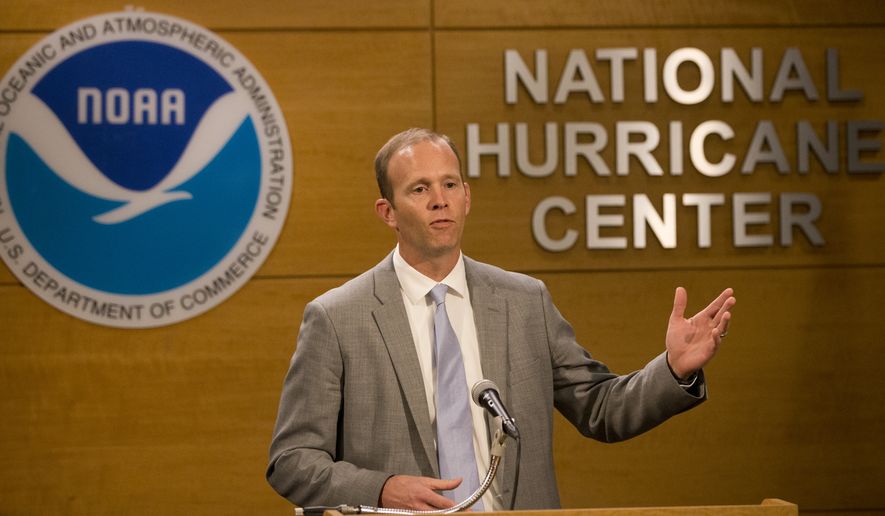 FEMA Administrator Brock Long speaks during a news conference at the National Hurricane Center, Wednesday, May 30, 2018, in Miami. (AP Photo/Wilfredo Lee)