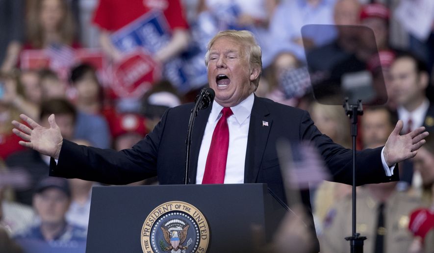 President Donald Trump speaks at a rally at the Nashville Municipal Auditorium, Tuesday, May 29, 2018, in Nashville, Tenn. (AP Photo/Andrew Harnik)