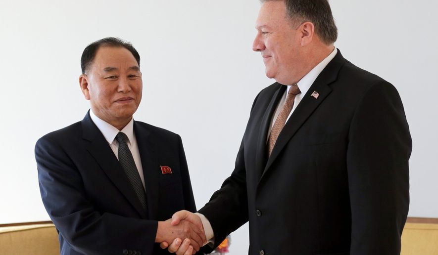 Secretary of State Mike Pompeo was optimistic about resuming plans for a high-stakes denuclearization summit this month after meeting in New York with Kim Yong-chol, a former North Korean military intelligence chief and one of Kim Jong-un's closest aides. (ASSOCIATED PRESS photographs)