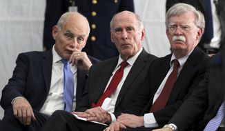 National Security Adviser John R. Bolton (right), with White House Chief of Staff John F. Kelly (left) and Director of National Intelligence Dan Coats, named Fred Fleitz to be National Security Council chief of staff, in the face of strident criticism from what conservatives say are left-wing, pro-Obama pressure groups. (Associated Press/File)