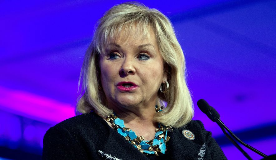 Oklahoma Gov. Mary Fallin speaks during the panel Caring for our Veterans at the National Governor Association 2018 winter meeting, on Sunday, Feb. 25, 2018, in Washington. (AP Photo/Jose Luis Magana)