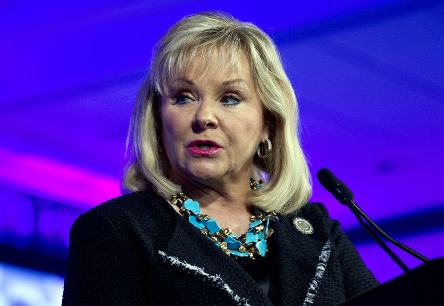 Oklahoma Gov. Mary Fallin speaks during the panel Caring for our Veterans at the National Governor Association 2018 winter meeting, on Sunday, Feb. 25, 2018, in Washington. (AP Photo/Jose Luis Magana)