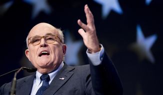 In this May 5, 2018, file photo, Rudy Giuliani, an attorney for President Donald Trump, speaks at the Iran Freedom Convention for Human Rights and democracy in Washington. (AP Photo/Andrew Harnik, File)