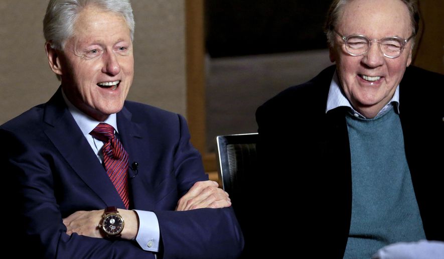 In this Monday, May 21, 2018, photo, former President Bill Clinton, left, and author James Patterson speak during an interview about their new novel, "The President is Missing," in New York. (AP Photo/Bebeto Matthews)