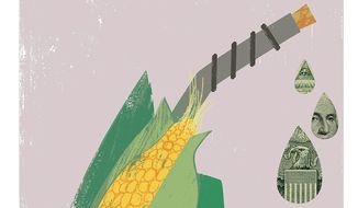 Illustration on ethanol legislation by Linas Garsys/The Washington Times