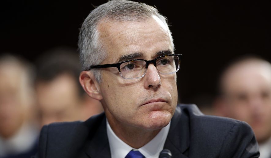 In this June 7, 2017, file photo, then-FBI Acting Director Andrew McCabe listens during a Senate Intelligence Committee hearing about the Foreign Intelligence Surveillance Act, on Capitol Hill in Washington. (AP Photo/Alex Brandon)