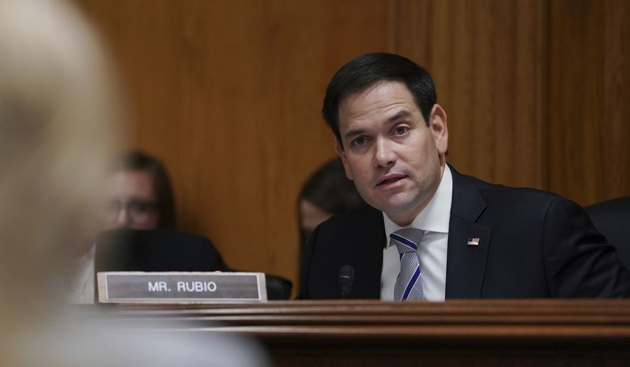 Senate Subcommittee on Labor, Health and Human Services, Education, and Related Agencies Appropriations member Sen. Marco Rubio, R, Fla., questions Education Secretary Betsy DeVos, left, during a Senate Subcommittee on Labor, Health and Human Services, Education, and Related Agencies Appropriations hearing to review the Fiscal Year 2019 funding request and budget justification for the U.S. Department of Education on Capitol Hill in Washington, Tuesday, June 5, 2018. (AP Photo/Carolyn Kaster)