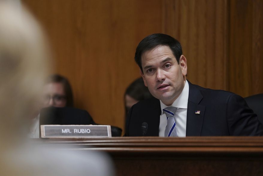 Senate Subcommittee on Labor, Health and Human Services, Education, and Related Agencies Appropriations member Sen. Marco Rubio, R, Fla., questions Education Secretary Betsy DeVos, left, during a Senate Subcommittee on Labor, Health and Human Services, Education, and Related Agencies Appropriations hearing to review the Fiscal Year 2019 funding request and budget justification for the U.S. Department of Education on Capitol Hill in Washington, Tuesday, June 5, 2018. (AP Photo/Carolyn Kaster)