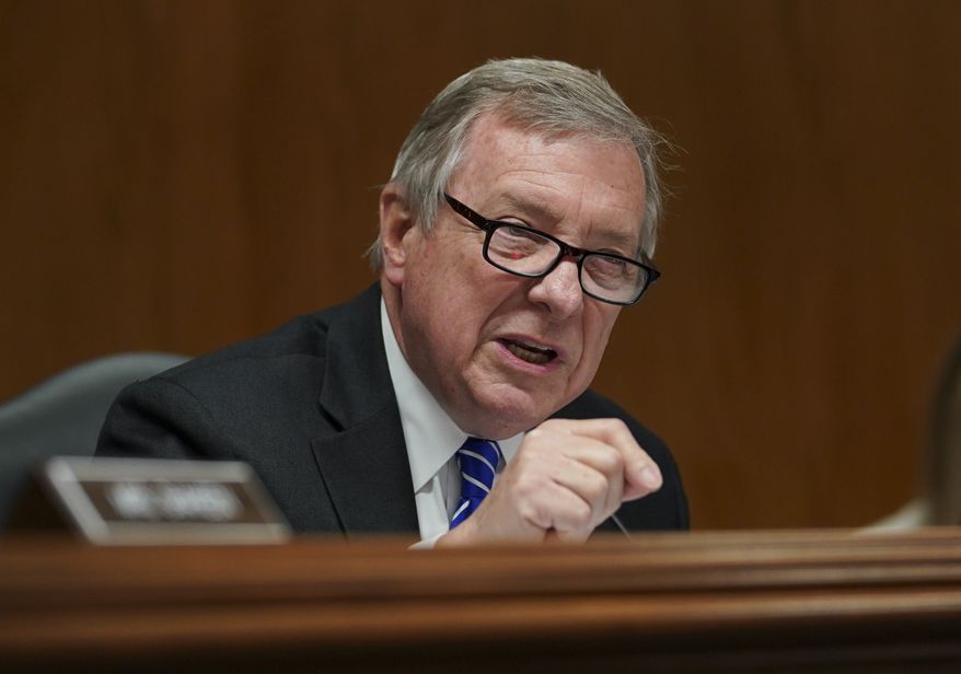 Senate Subcommittee on Labor, Health and Human Services, Education, and Related Agencies Appropriations member Sen. Dick Durbin, D-Ill., questions Education Secretary Betsy DeVos during a hearing to review the Fiscal Year 2019 funding request and budget justification for the U.S. Department of Education on Capitol Hill in Washington, Tuesday, June 5, 2018. (AP Photo/Carolyn Kaster)