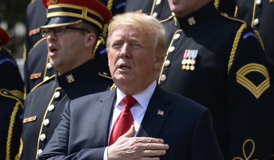 President Donald Trump participates in a &quot;Celebration of America&quot; event on the South Lawn of the White House in Washington, Tuesday, June 5, 2018. Trump quickly scheduled the event with military bands after canceling a visit with the Philadelphia Eagles as he stoked fresh controversy over players who protest racial injustice by taking a knee during the national anthem. (AP Photo/Susan Walsh) **FILE**