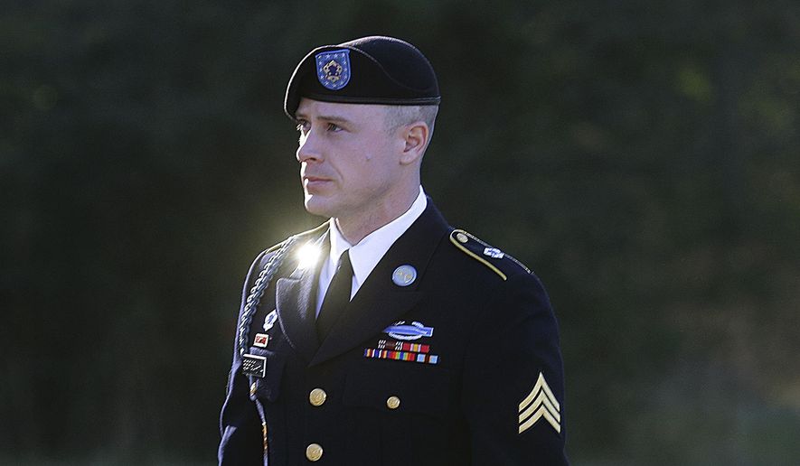 In this Jan. 12, 2016, file photo, then-Army Sgt. Bowe Bergdahl arrives for a pretrial hearing at Fort Bragg, N.C. (AP Photo/Ted Richardson, File)