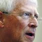 FILE - In this Aug. 14, 2017 file photo, U.S. Sen. Roger Wicker, R-Miss., speaks with reporters prior to an address before mid-Mississippi business leaders in Jackson, Miss. Wicker faces one opponent in the party primary for his Senate seat, Tuesday, June 5, 2018. (AP Photo/Rogelio V. Solis, File)