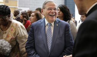 New Jersey Sen. Bob Menendez talks with people at a ribbon cutting ceremony at Essex County Donald M. Payne, Sr. School of Technology in Newark, N.J., Monday, June 4, 2018. With the opportunity for at least two pickups, Democrats&#39; road to controlling any part of Congress could cut through New Jersey this fall — but first primary voters will have their say. Incumbents face challenges in the Senate contest, where Democrat Menendez will face a well-funded former pharmaceutical executive, if both survive the primary. (AP Photo/Seth Wenig)