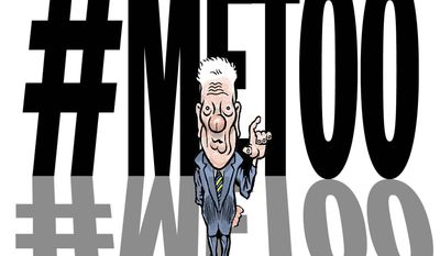 Illustration on reappraising Bill Clinton in light of the #metoo movement by ALexander Hunter/The Washington Times