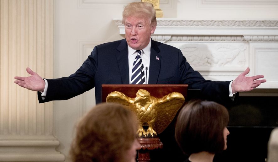 President Donald Trump speaks at an iftar dinner, which breaks a daylong fast, celebrating Islam's holy month of Ramadan, in the State Dining Room of the White House Wednesday, June 6, 2018, in Washington. (AP Photo/Andrew Harnik)