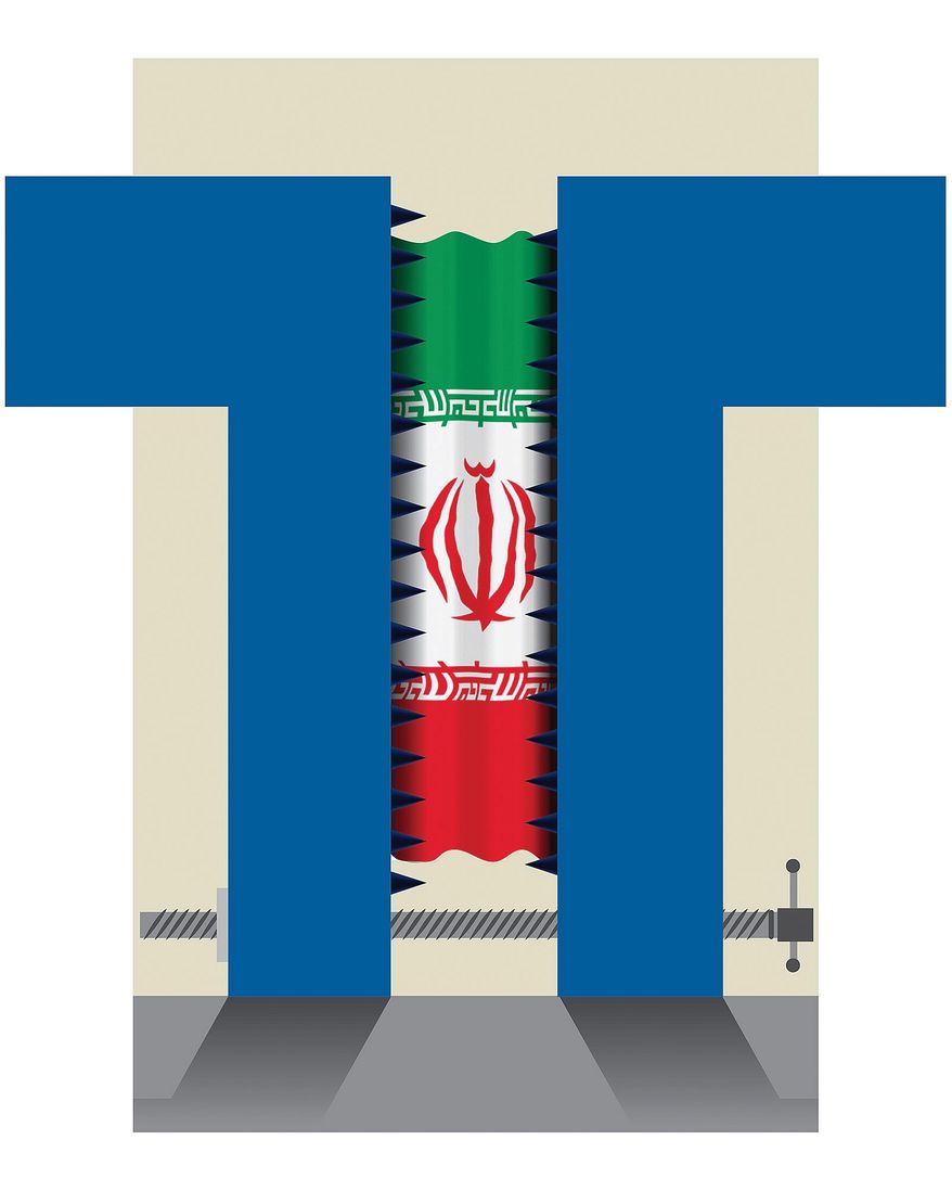 Illustration on pressuring Iran by Linas Garsys/The Washington Times