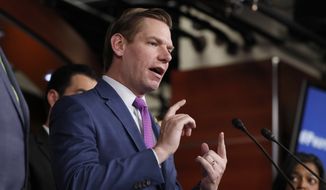 Rep. Eric Swalwell, D-Calif., speaks during a news conference on Capitol Hill in Washington, Wednesday, May 17, 2017. (AP Photo/Alex Brandon) ** FILE **