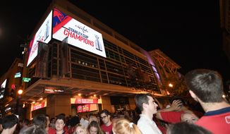 Washington Capitals fans clog the streets outside Capital One Arena in Washington after Game 5 of the NHL hockey Stanley Cup Final between the Capitals and the Vegas Golden Knights in Las Vegas, Thursday, June 7, 2018. The Capitals won the Stanley Cup. (AP Photo/Nick Wass) ** FILE **