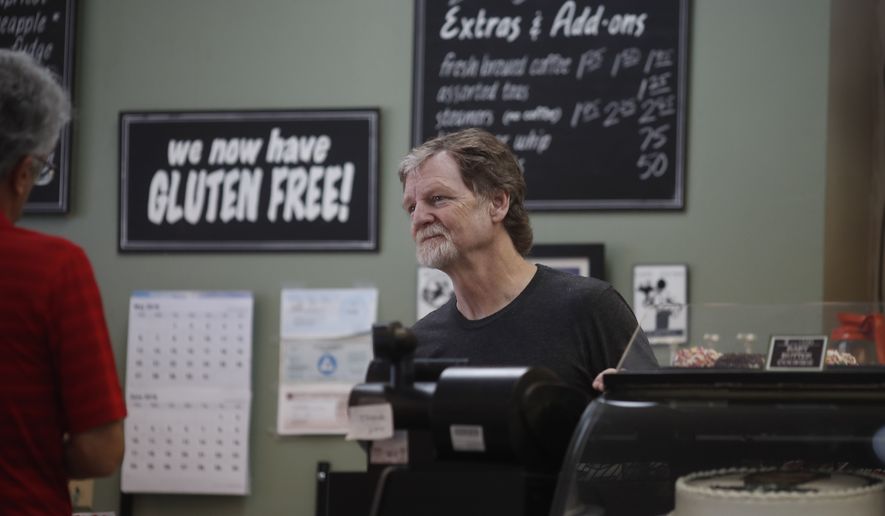 Baker Jack Phillips, owner of Masterpiece Cakeshop, manages his shop after the U.S. Supreme Court ruled that he could refuse to make a wedding cake for a same-sex couple because of his religious beliefs did not violate Colorado&#39;s anti-discrimination law Monday, June 4, 2018, in Lakewood, Colo. (AP Photo/David Zalubowski)