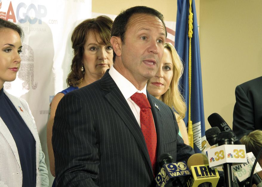 FILE - In this July 28, 2015, file photo, Jeff Landry speaks in Baton Rouge, La. Documents obtained by The Associated Press through open-records requests show Louisiana has spent more than a million dollars to defend its abortion restrictions against a series of lawsuits since 2014. State officials say they'll keep spending to defend their laws. Landry is the state Attorney General. (AP Photo/Melinda Deslatte, File)