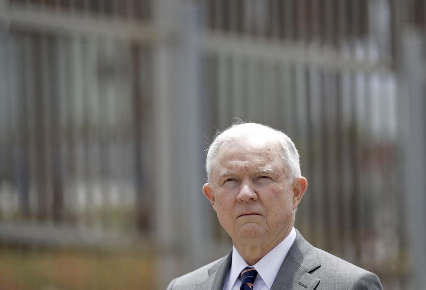 FILE - In this May 7, 2018, file photo, Attorney General Jeff Sessions listens during a news conference in San Diego near the border with Tijuana, Mexico. A judge allowed a lawsuit challenging U.S. immigration authorities for separating parents from their children to go forward on Wednesday, June 6, but said he would decide later whether or not to order a nationwide halt. Splitting families has emerged as a high-profile and highly controversial practice since Sessions announced a “zero tolerance” policy at the border in early May. Any adult who enters the country illegally is criminally prosecuted, even if it means separating parents from children. (AP Photo/Gregory Bull, File)