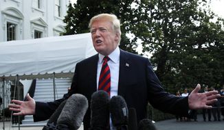 President Donald Trump speaks to reporters before leaving the White House in Washington, Friday, June 8, 2018, to attend the G-7 Summit in Charlevoix, Quebec, Canada. (AP Photo/Manuel Balce Ceneta) ** FILE **