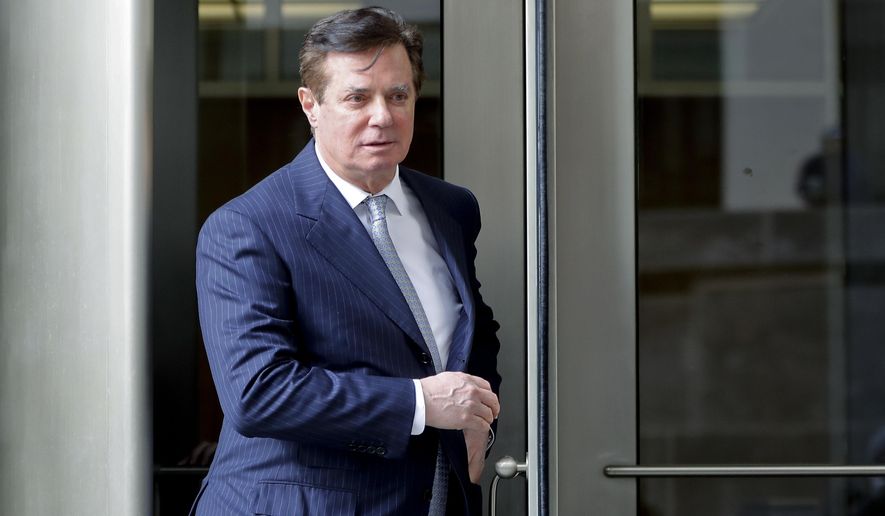 FILE - In this Feb. 14, 2018, file photo, Paul Manafort, President Donald Trump&#39;s former campaign chairman, leaves the federal courthouse in Washington. Special counsel Robert Mueller has turned up the heat on Manafort, threatening new criminal charges for witness tampering and asking a judge to put him in jail while he awaits trial (AP Photo/Pablo Martinez Monsivais, file)