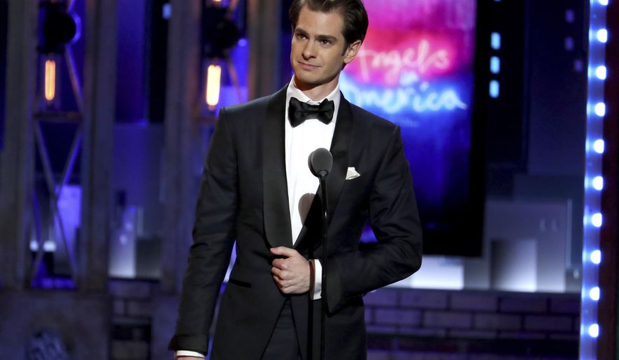 Andrew Garfield accepts the award for best leading actor in a play for "Angels in America" at the 72nd annual Tony Awards at Radio City Music Hall on Sunday, June 10, 2018, in New York. (Photo by Michael Zorn/Invision/AP)