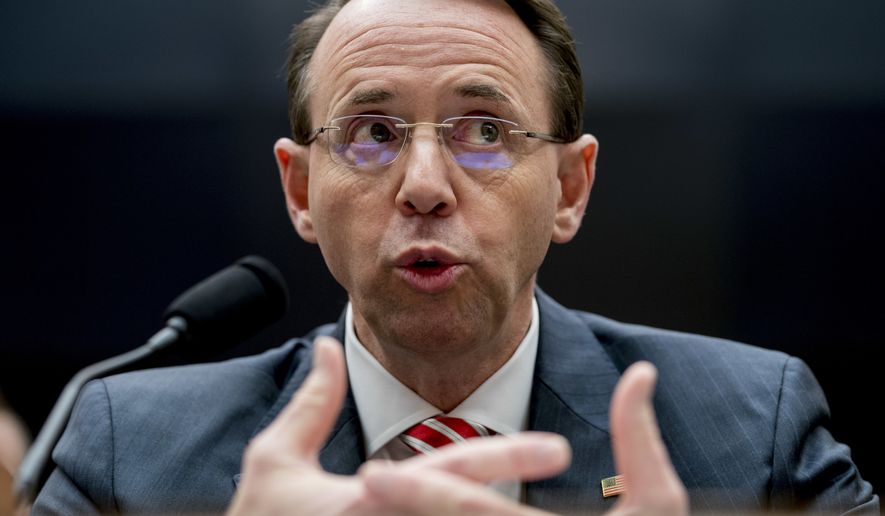 Deputy Attorney General Rod Rosenstein threatened to investigate members of Congress and their staffs if lawmakers continued to oversee the increasingly rogue Justice Department. (Associated Press/File)