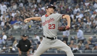 Washington Nationals pitcher Erick Fedde delivers the ball to the New York Yankees during the inning of a baseball game Wednesday, June 13, 2018, at Yankee Stadium in New York. (AP Photo/Bill Kostroun) **FILE**